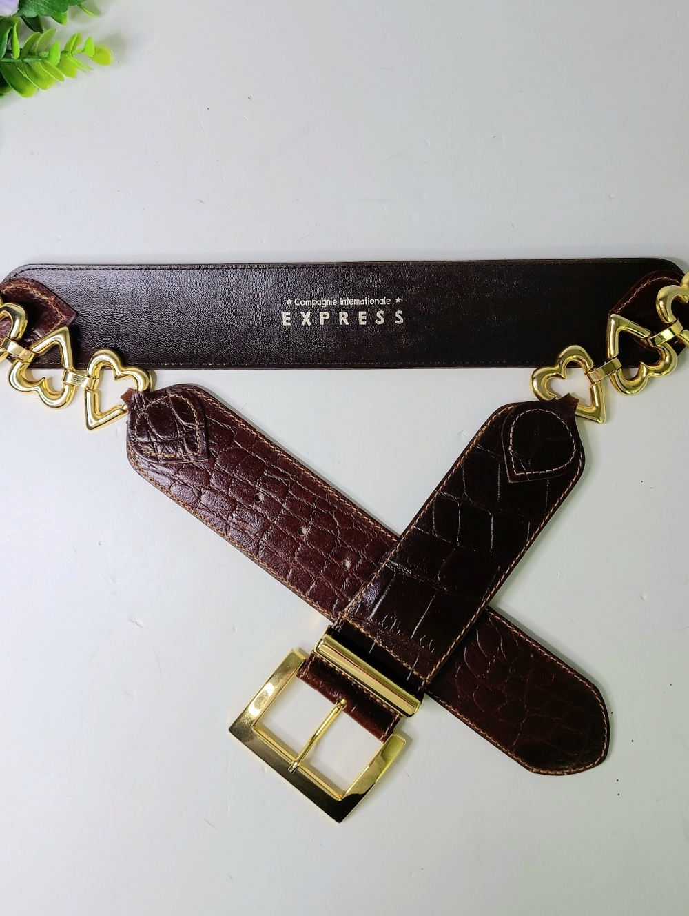 Express Compagnie Internationale Made In Italy Croc Print Vintage Leather Belt